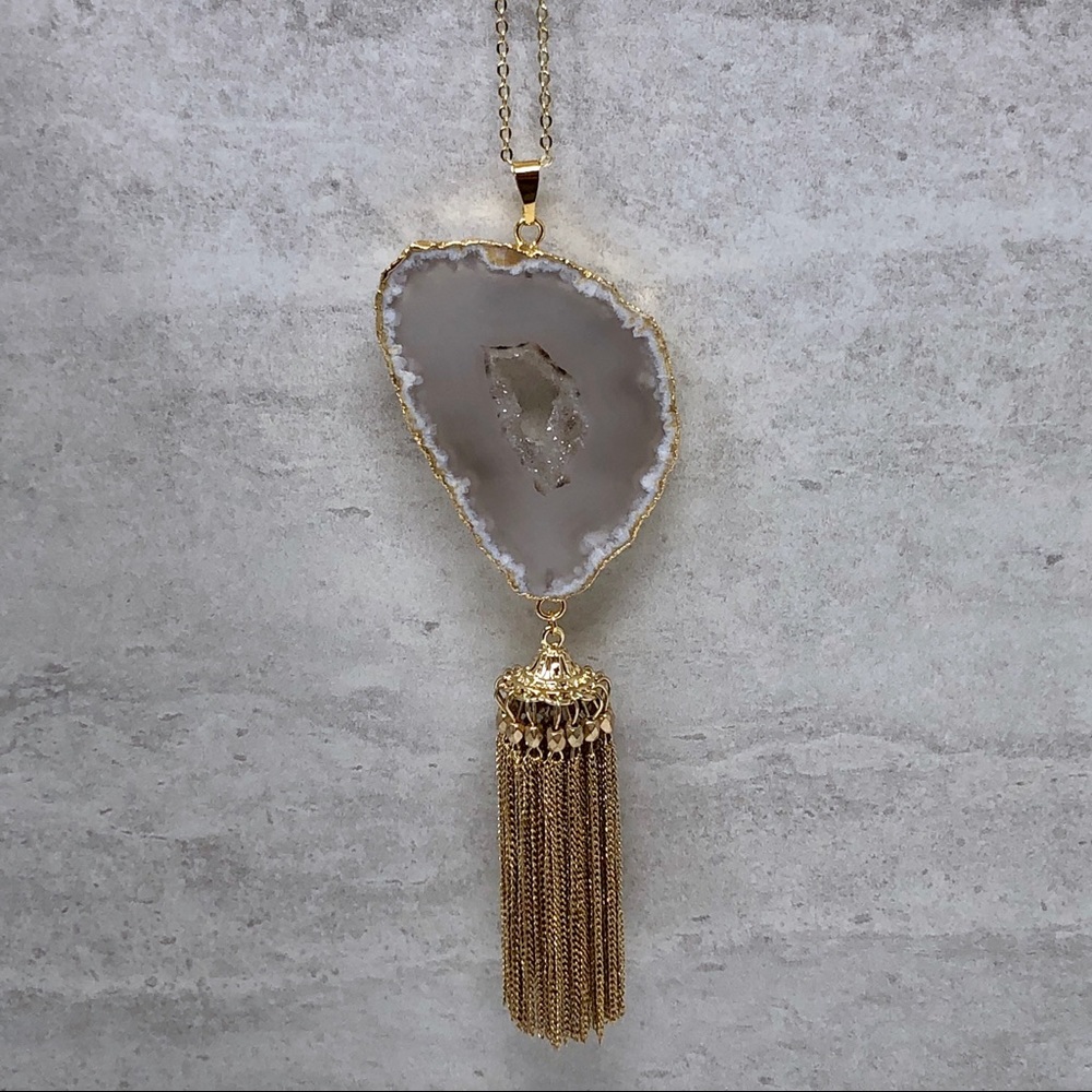 Druzy Tassel Statement Necklace - Picture 6 of 6